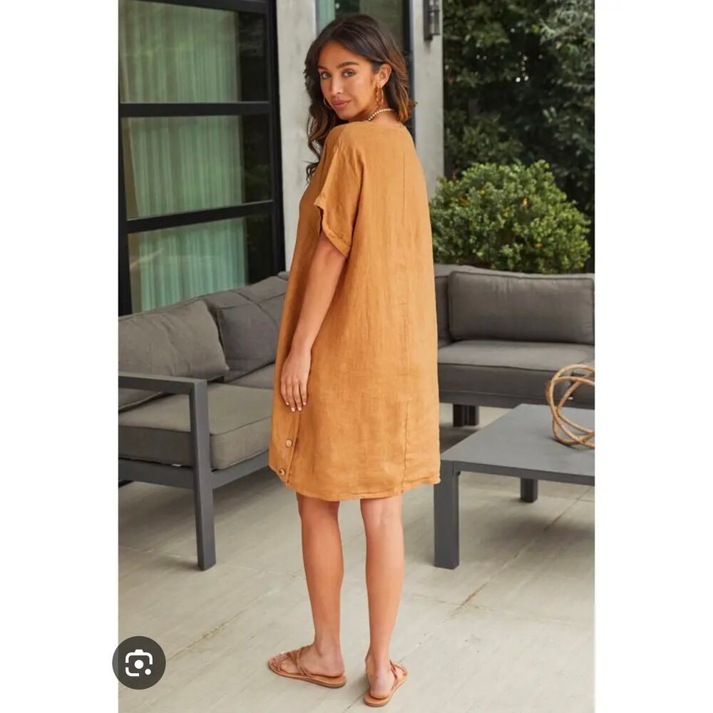 MILIO MILANO SLEEVE SIDE BUTTON DETAIL LINEN DRESS Small - Picture 11 of 11